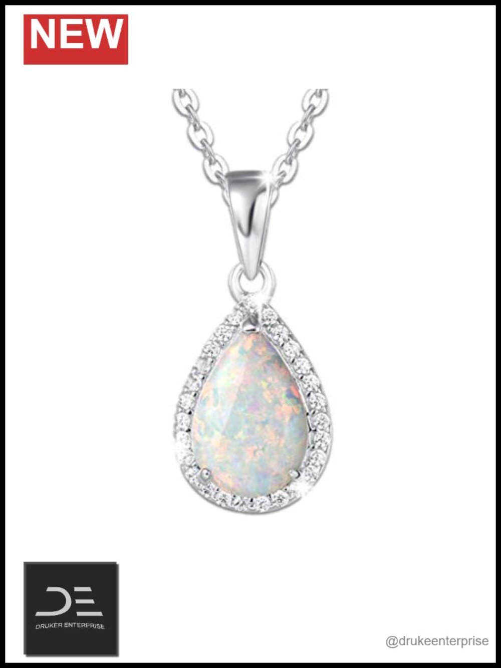 Sterling Silver White Opal Pendant Necklace for Women, October Birthstone